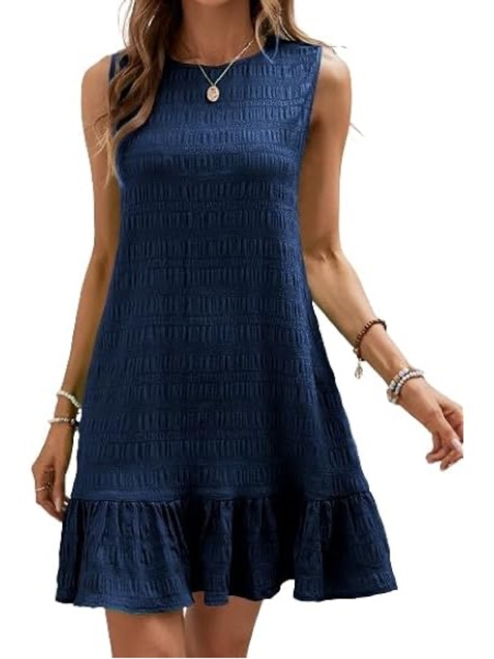 Emery Rose Classic Navy Sleeveless Ruffle-Hem Mini Dress